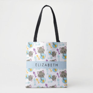 Bolso De Tela Patrón De Gatos, Gatos Cutos, Gatitos, Tu Nombre