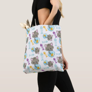 Bolso De Tela Patrón de gatos, gatos, gatitos, peces