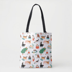 Bolso De Tela Patrón de gatos y árboles de Navidad juguetones