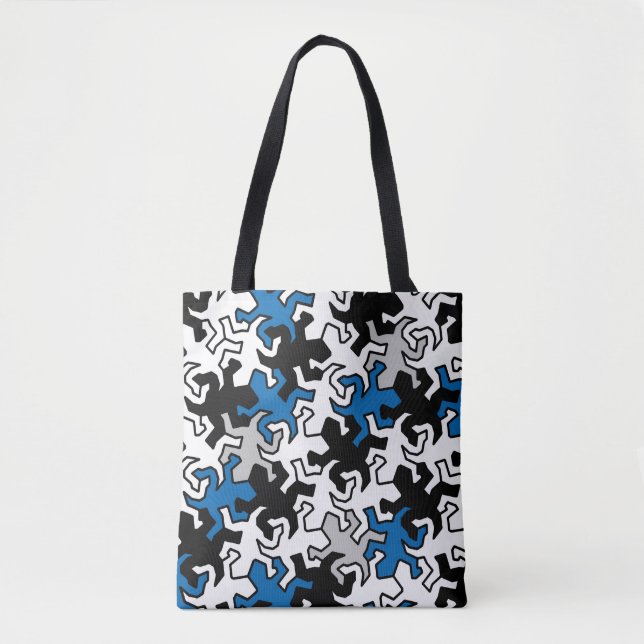 Bolso De Tela Patrón de Geckos Espejo Mosaico - blanco azul (Anverso)