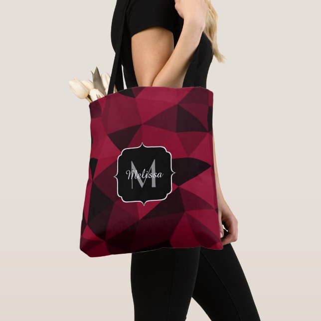Bolso De Tela Patrón de geometría negra rosa magenta roja Monogr (Detalle)