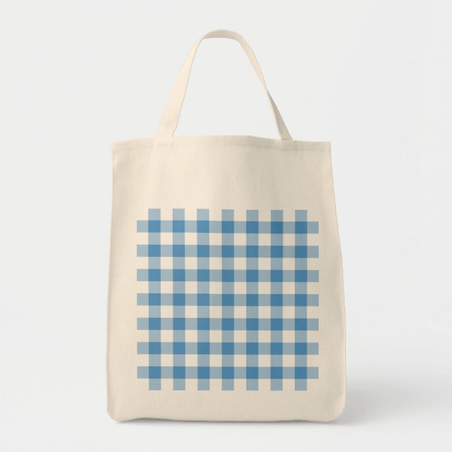 Bolso De Tela Patrón de Gingham blanco y azul claro (Frente)