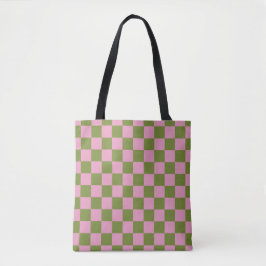 Bolso De Tela Patrón de Gingham de color verde rosa