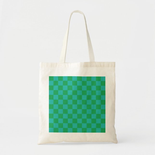 Bolso De Tela Patrón de Gingham de Green Blue Checkered (Frente)