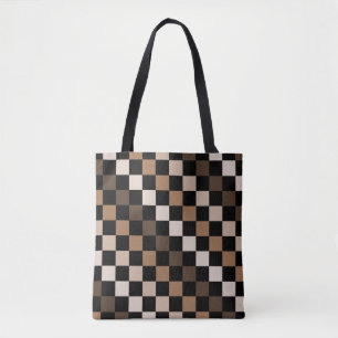 Bolso De Tela Patrón de Gingham negro negro marrón
