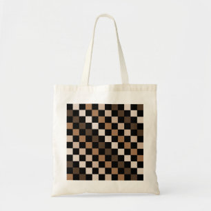 Bolso De Tela Patrón de Gingham negro negro marrón