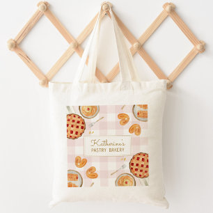 Bolso De Tela Patrón de Gingham Pastelería Acuarela Panadería 