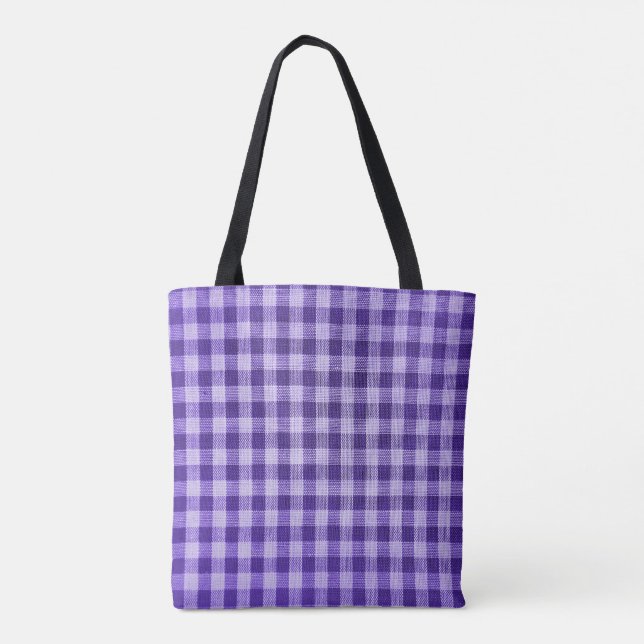 Bolso De Tela patrón de gingham púrpura (Reverso)
