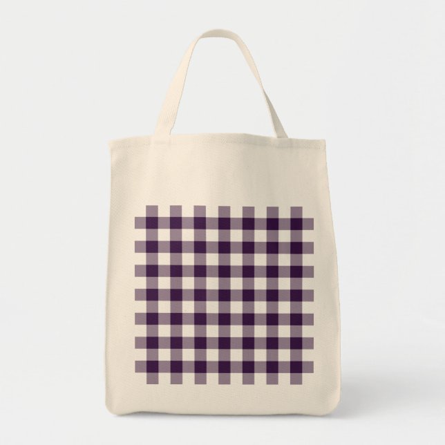 Bolso De Tela Patrón de Gingham púrpura y blanca (Frente)