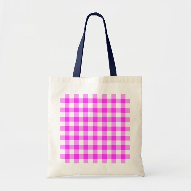 Bolso De Tela Patrón de Gingham rosa y Blanco (Frente)