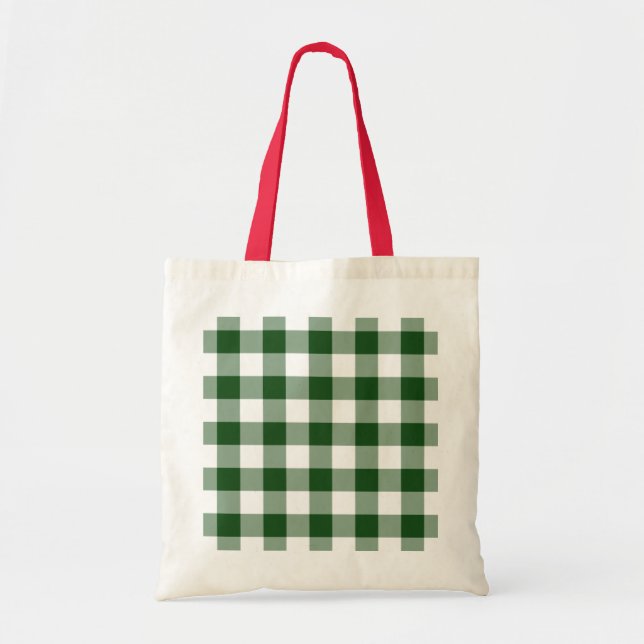 Bolso De Tela Patrón de Gingham verde y blanco (Frente)