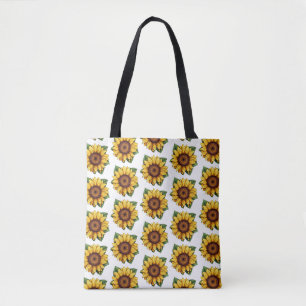 Bolso De Tela Patrón de girasol amarillo y verde personalizado