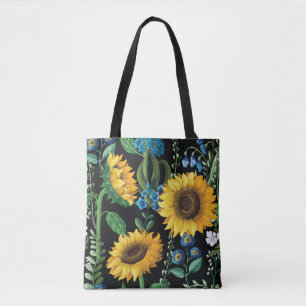 Bolso De Tela Patrón de girasol de fondo negro