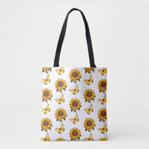 Bolso De Tela Patrón de girasol de mariposa amarillo acuarela