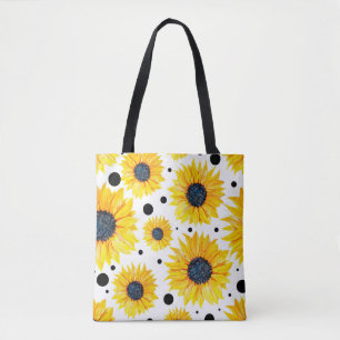 Bolso De Tela Patrón de girasoles amarillos sobre fondo blanco