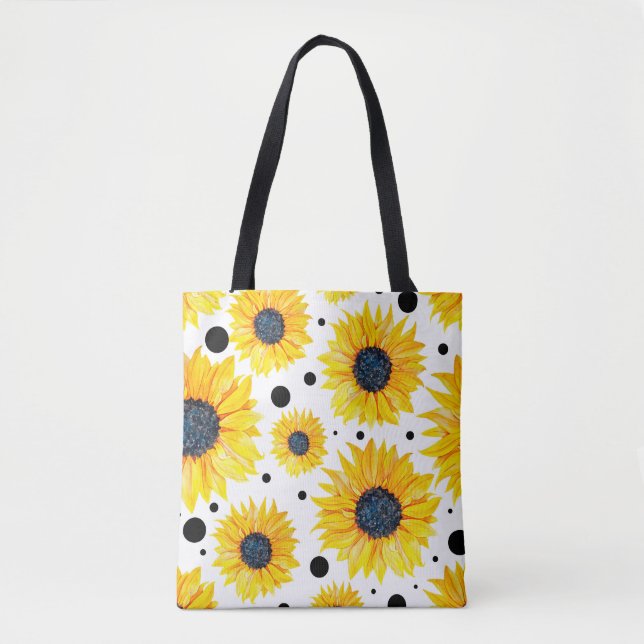 Bolso De Tela Patrón de girasoles amarillos sobre fondo blanco (Anverso)