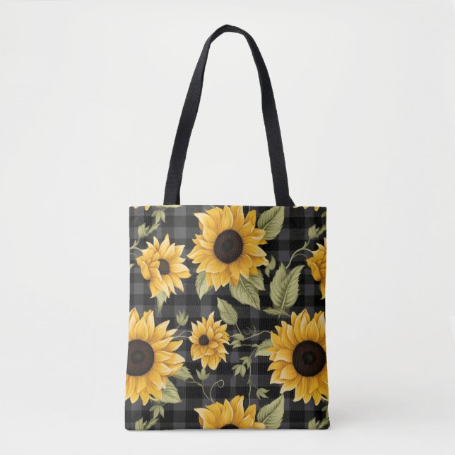 Bolso De Tela Patrón de girasoles de Gingham (Anverso)