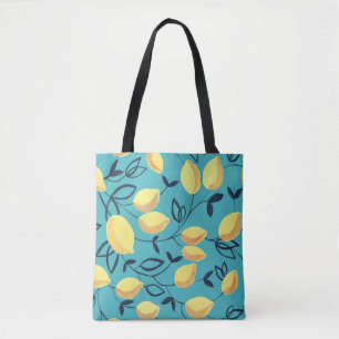 Bolso De Tela Patrón de gouache de limón amarillo sobre turquesa