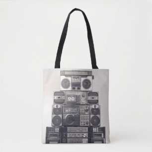 Bolso De Tela Patrón de grabadores de cassette retro 80.