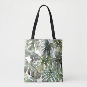 Bolso De Tela Patrón de gran acuarela de monstera tropical