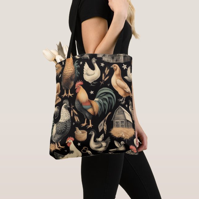 Bolso De Tela Patrón de granja de pollo retro (Detalle)