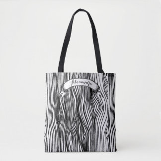 Bolso De Tela Patrón de grano de madera blanca y negra personali