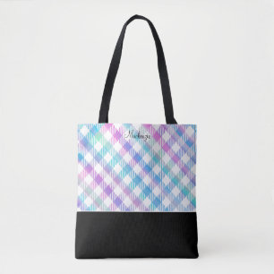 Bolso De Tela Patrón de guinga azul iridiscente con monograma
