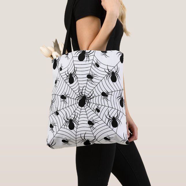 Bolso De Tela Patrón de halloween de arañas blancas negras (Detalle)