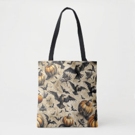 Bolso De Tela Patrón de Halloween de calabazas, cuerdas y murcié