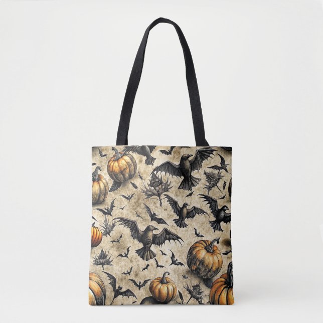 Bolso De Tela Patrón de Halloween de calabazas, cuerdas y murcié (Anverso)