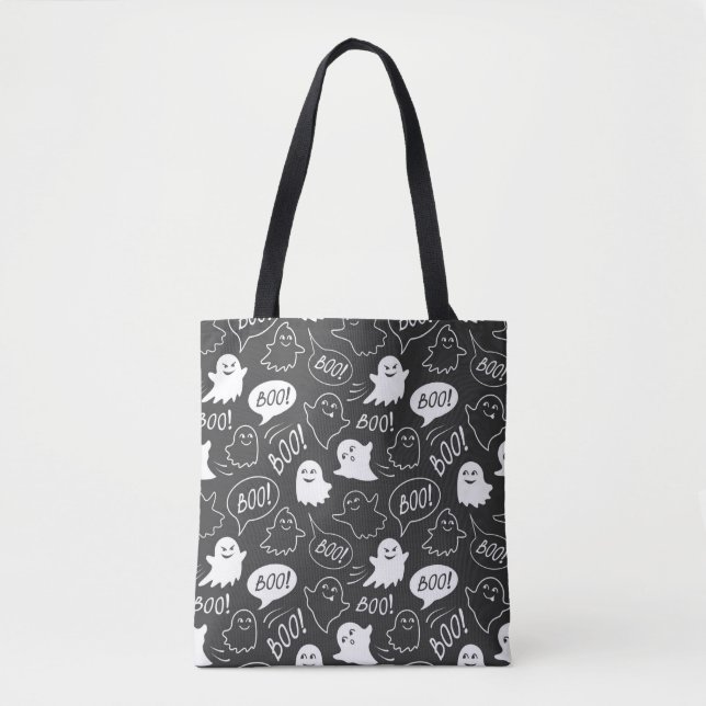 Bolso De Tela Patrón de Halloween de Doodle Cute de B&W (Anverso)