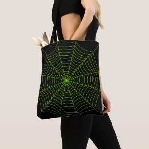 Bolso De Tela Patrón de Halloween en la telaraña verde neonesa n