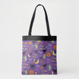 Bolso De Tela Patrón de Halloween Morado Negro Truco o Trato