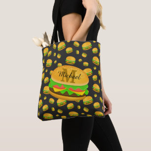 Bolso De Tela Patrón de hamburguesa divertido y genial Monograma