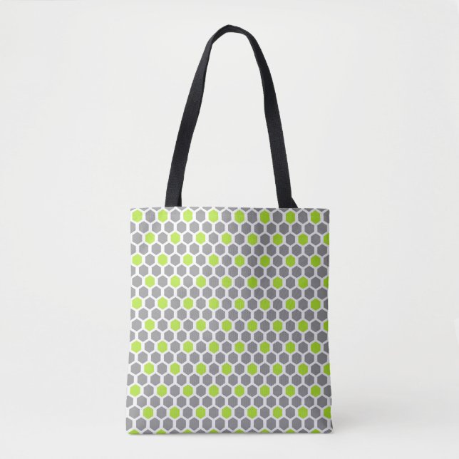 Bolso De Tela Patrón de hexágono de cal y gris (Anverso)