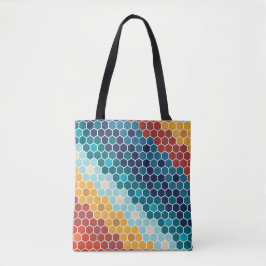 Bolso De Tela Patrón de hexágono de mosaico retro-floral colorid