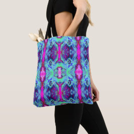 Bolso De Tela Patrón de Hibisco Verde y Azul Psicodélico