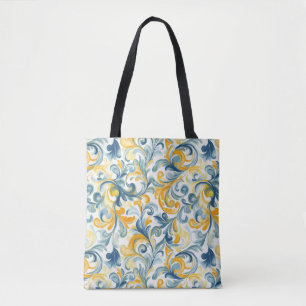 Bolso De Tela Patrón de hoja azul y paisley dorada