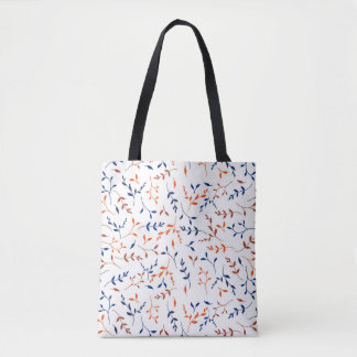 Bolso De Tela Patrón de hoja botánica Ditsy de naranja naval