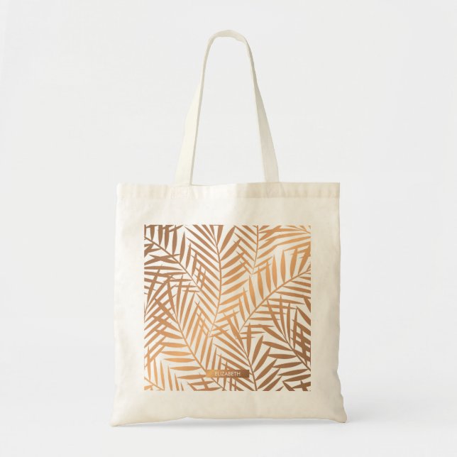 Bolso De Tela Patrón de hoja de árbol de palmas doradas (Frente)