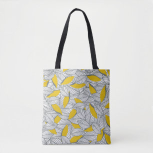 Bolso De Tela Patrón de hoja gris y amarillo.