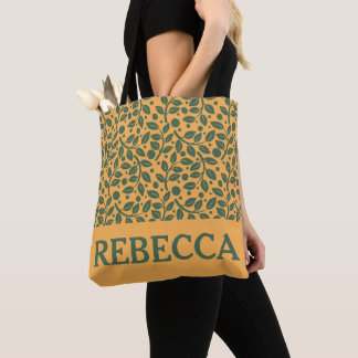 Bolso De Tela Patrón de hoja verde y naranja