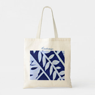 Bolso De Tela Patrón de hojas blancas azules Thunder_Cove