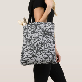 Bolso De Tela Patrón de hojas blancas y negras