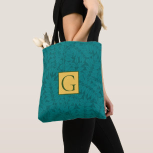 Bolso De Tela Patrón de hojas botánicas Verde azuladas, verde az