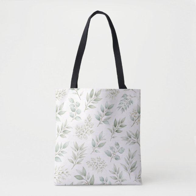 Bolso De Tela Patrón de hojas botánicas verde suave (Anverso)