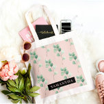 Bolso De Tela Patrón de hojas de acuarela moderno con nombre<br><div class="desc">Patrón de hojas de acuarela moderno con nombre</div>