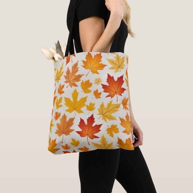 Bolso De Tela Patrón de hojas de arce de otoño amarillo naranja (Detalle)