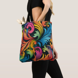 Bolso De Tela Patrón de hojas de arco iris abstracto