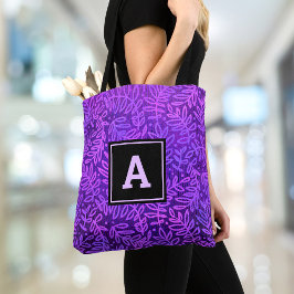 Bolso De Tela Patrón de hojas de monograma morado negrita person